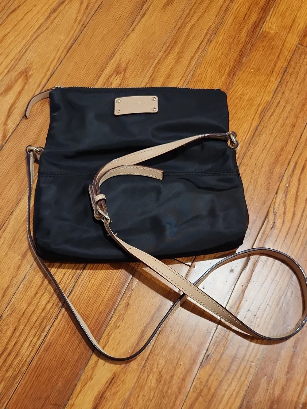 kate spade Black Nylon Crossbody with Tan Strap and Gold Plate